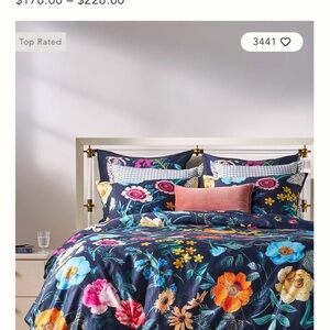 Anthropologie Floral Duvet Cover - Navy and Multicolor